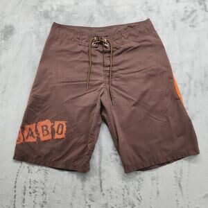 CABO STYLE Board Shorts Mens 32 Brown Tie Front Pockets Beach Swim Summer Sports